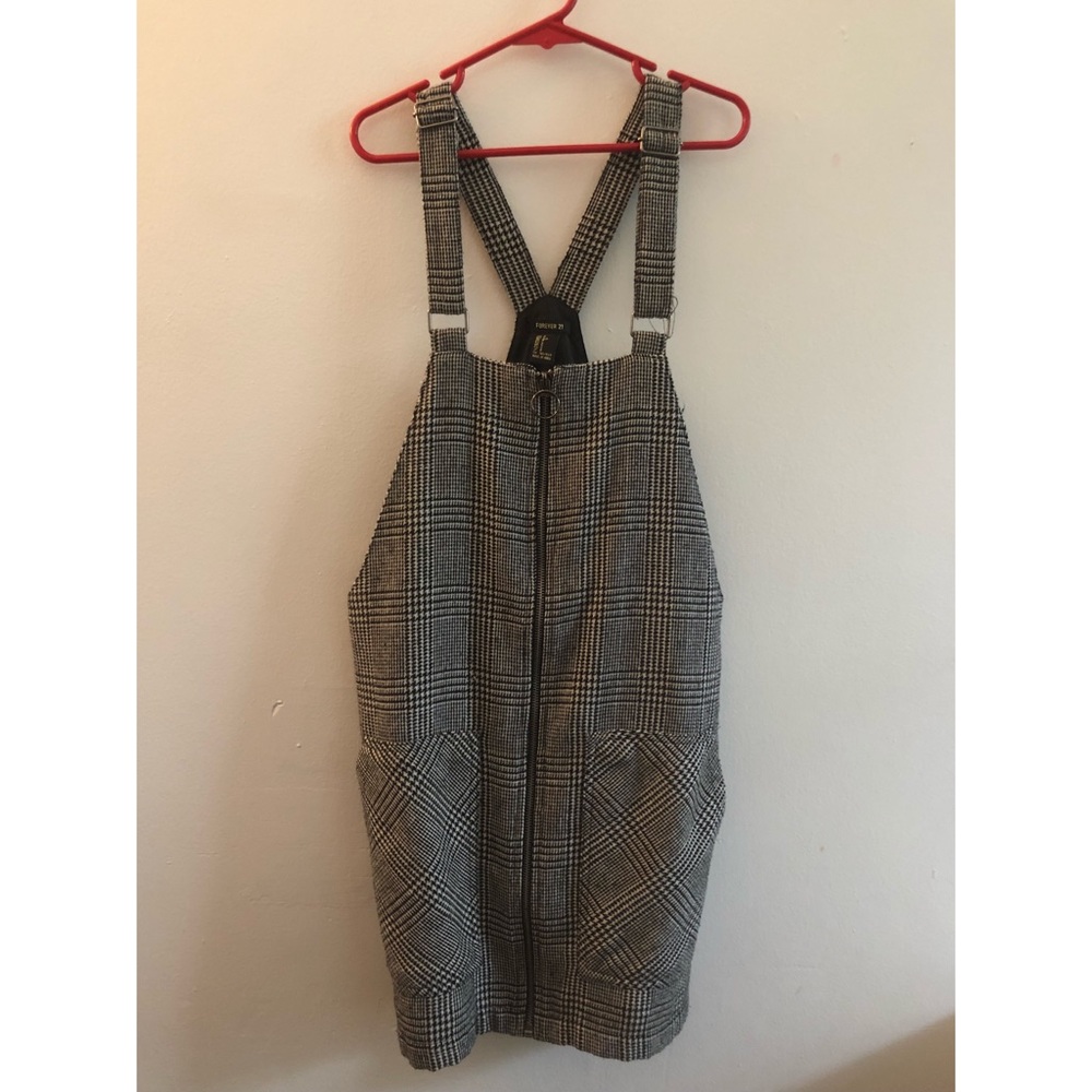Plaid O-Ring Zipper Overall Mini Dress